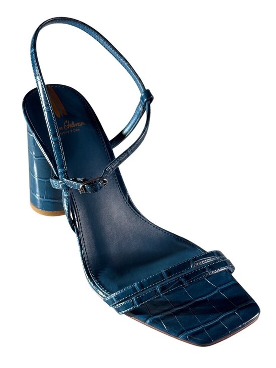 Sam Edelman Shoes - SAM EDELMAN Women's Blue Croc Embossed Heels Sandals Size 9.5M Block Heel